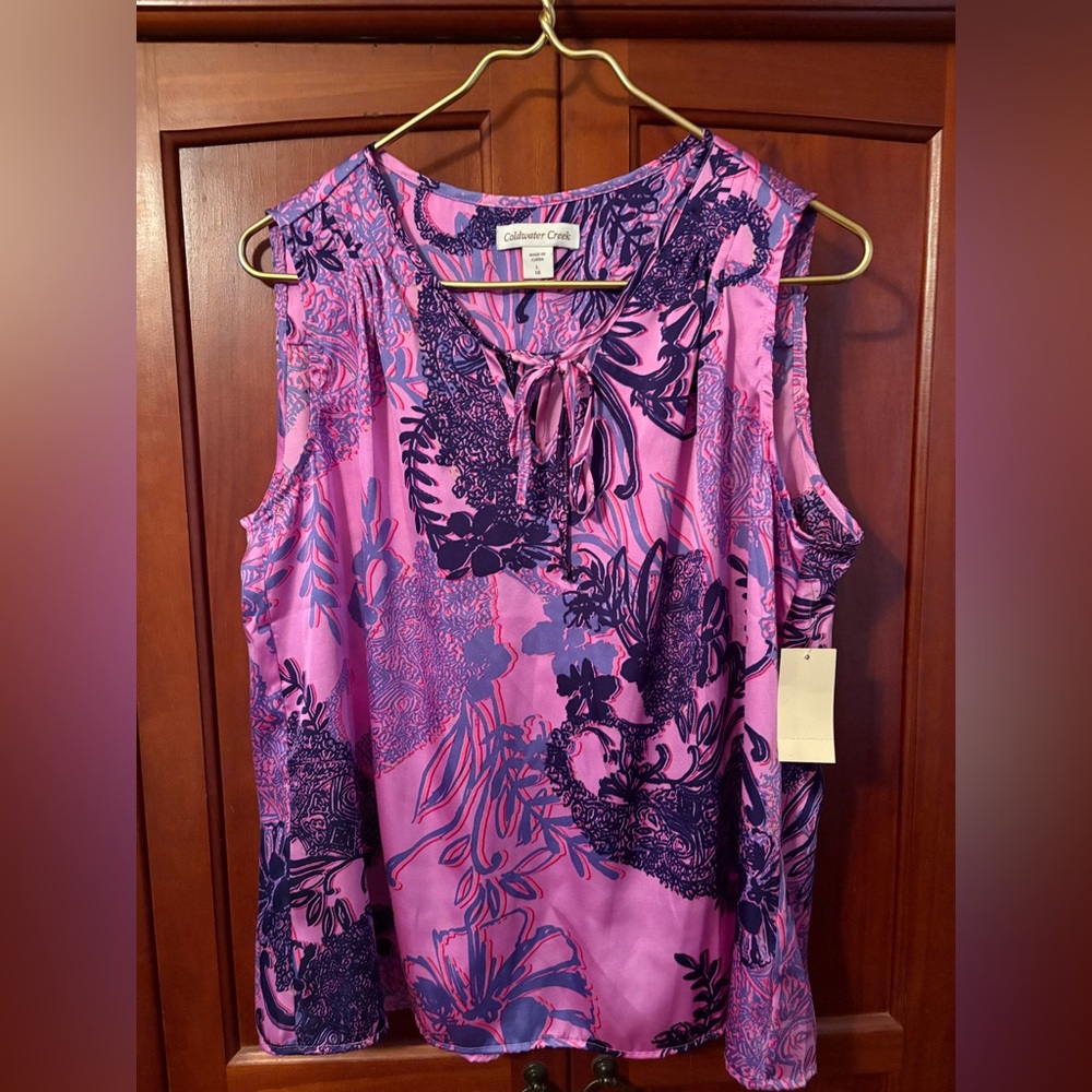 Coldwater Creek Pink and Purple Tie Front Blouse